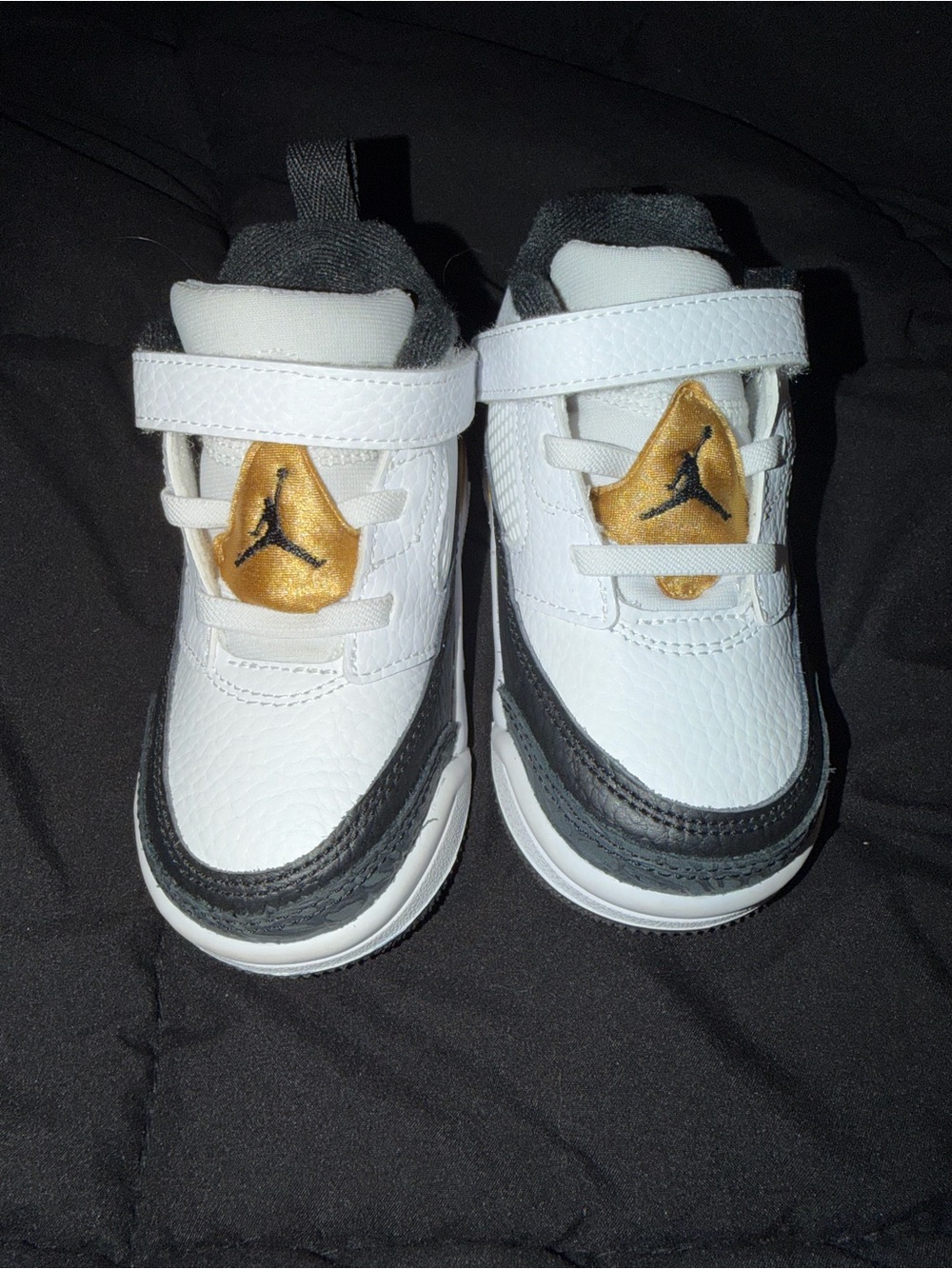 Jordan Kids White Black Gold Hook-and-Loop Sneakers